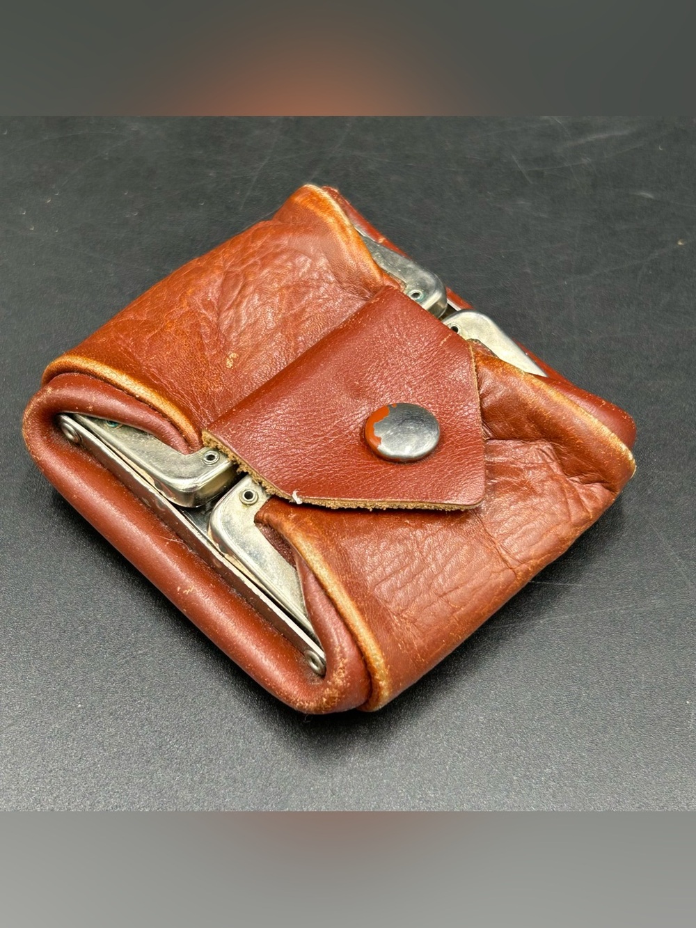 Vintage Brown Leather Coin Purse Accordion Snap Wallet Change Holder Retro